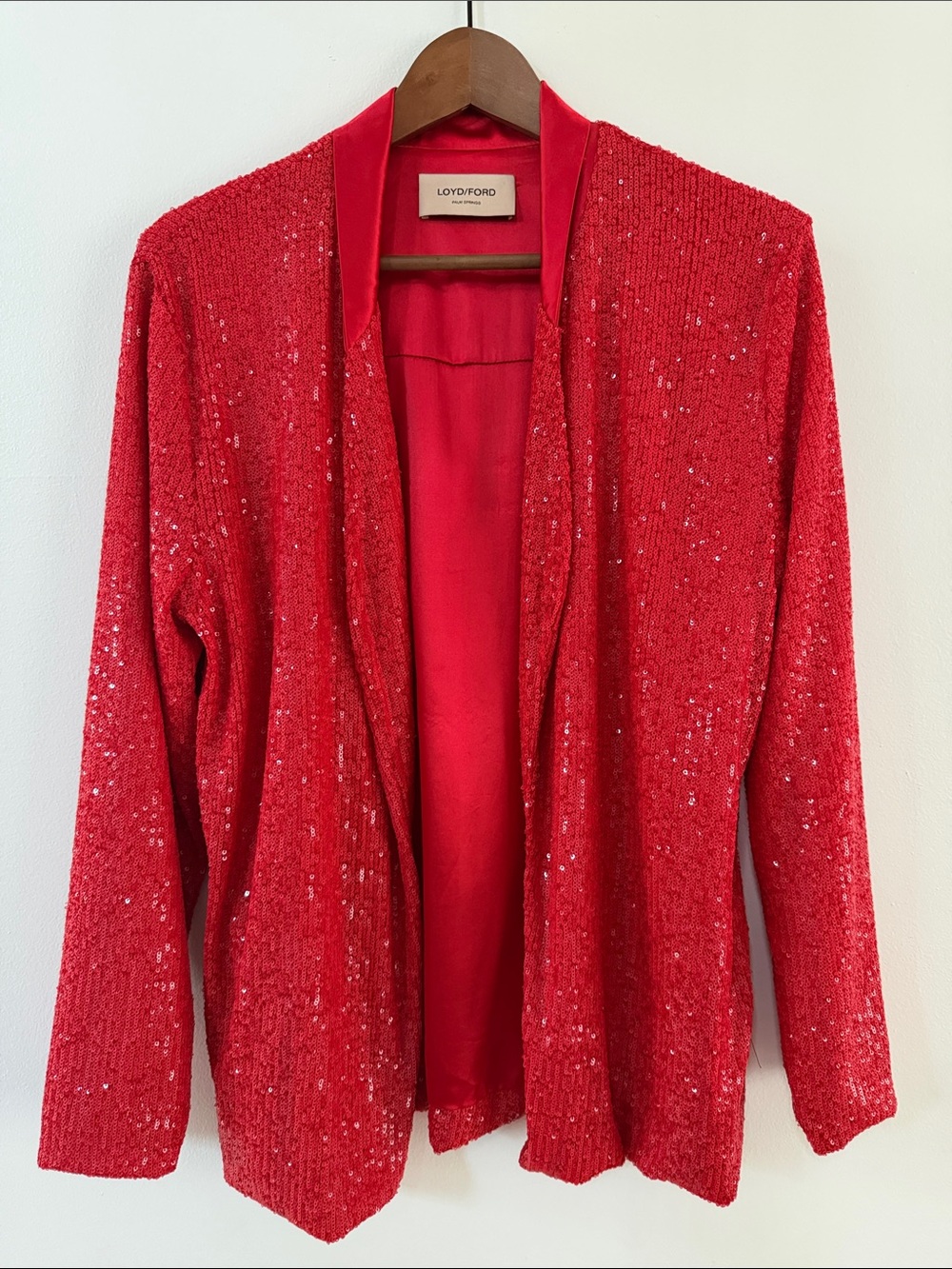 Loyd/Ford Red Sequin Open-Front Women's Sweater